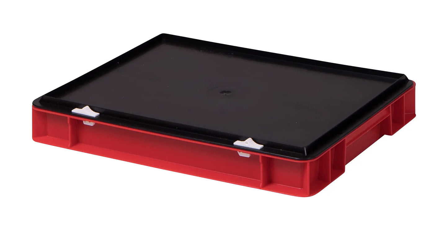 1a-TopStore Stabile Profi Aufbewahrungsbox Stapelbox Eurobox Stapelkiste mit Deckel, Kunststoffkiste lieferbar in 5 Farben und 21 Größen für Industrie, Gewerbe, Haushalt (rot, 60x40x22 cm)