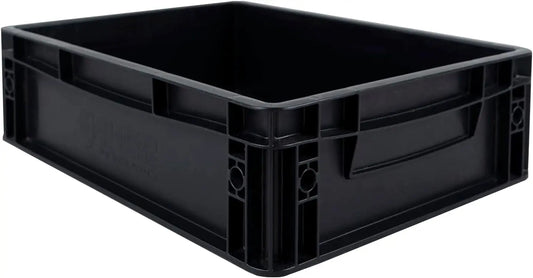 BOXIO - SOLO UP: Aufbewahrungsbox 40x30x12 cm - Eurobox - perfekte Plastikbox, Transportkiste, Kiste, Stapelbox für Camping, Keller oder Garten - Schwarz, stapelbar mit anderen Euroboxen