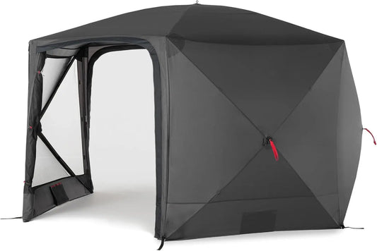 qeedo faltbares Schnell-Aufbau Pavillon mit UV-Schutz, wasserabweisend (3,7 x 2,2 m) inkl. Sturmleinen & Stahl-Heringe, Camping Vorzelt Event Shelter - Quick Hub Hex