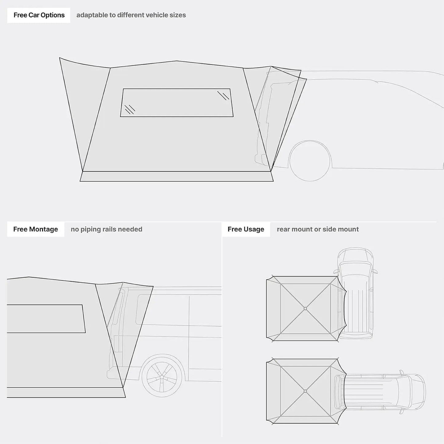 qeedo Quick Motor Free - Das freistehende Busvorzelt mit Quick-Up Schnellaufbau-System - Campingzelt als Vorzelt für Auto, Bus, Wohnmobil, Camper - vielseitig montierbar, groß, geräumig, wasserdicht