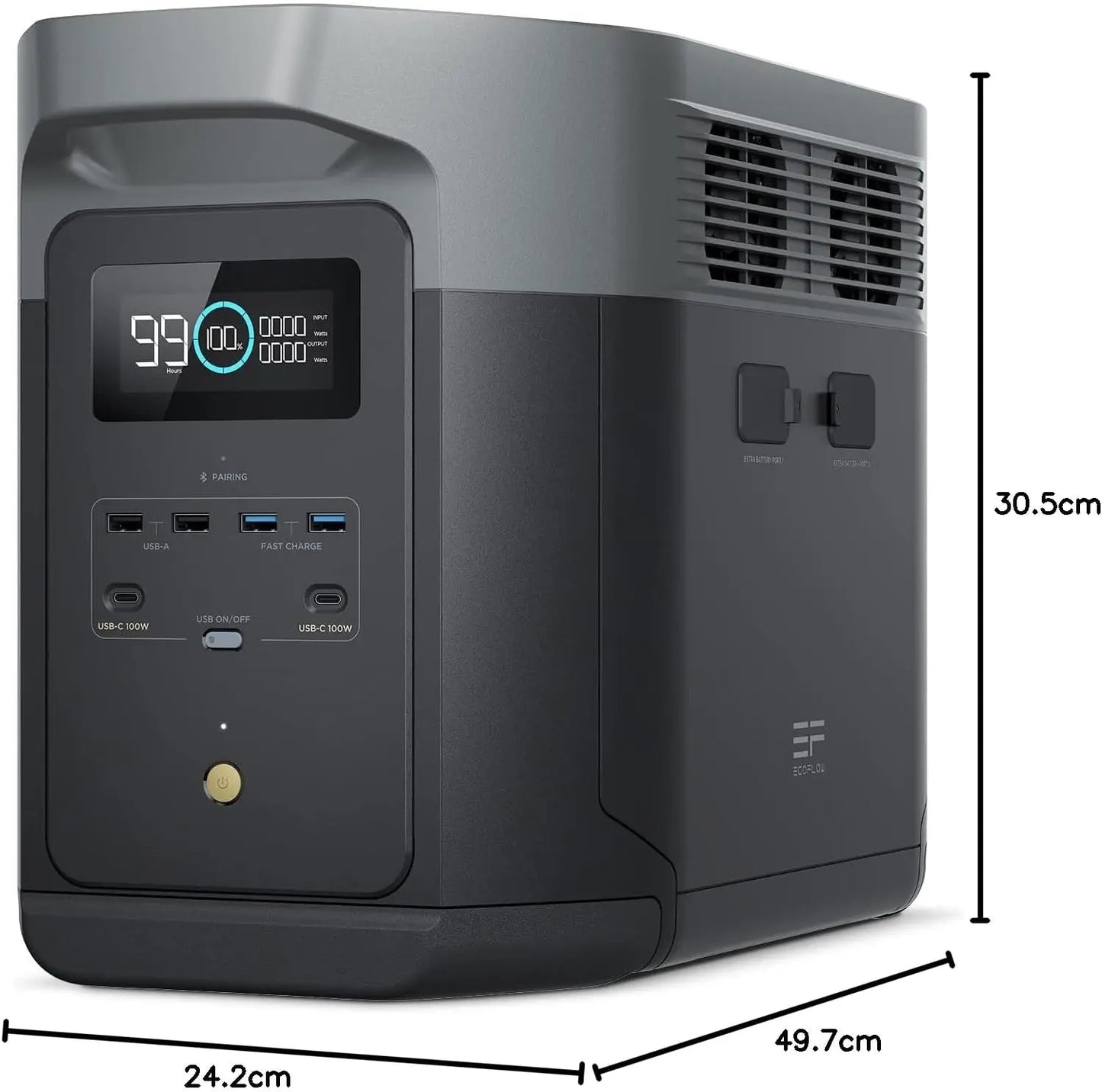 EF ECOFLOW DELTA 2 Max tragbare Powerstation 2048Wh, LFP Akku 3000 Zyklen, 80% Ladung <1 Std, Solargenerator für Zuhause, Camping, Kleine Verpackungsmängel, Produkt unbenutzt(Generalüberholt)