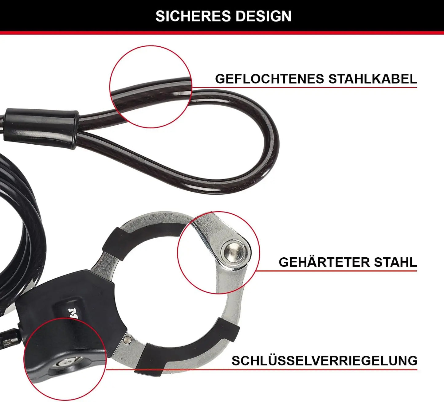 Master Lock Kabelschloss mit Schlüssel, 1 m, Ideal für Scooter Roller, Fahrrad, Kinderwagen, Sportausrüstung, Schwarz