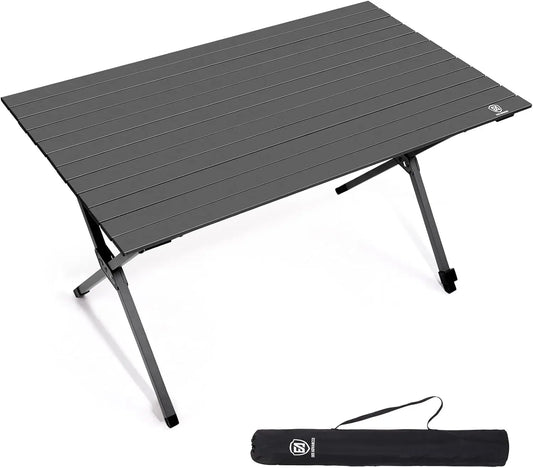 EVER ADVANCED Campingtisch Klappbar Aluminium 120X70CM Klapptisch 100KG Belastbar Aufrollbarer Tischplatte für 4-6 Personen, Falttisch mit Tragetasche für Camping Picknick Garten Balkon, Dunkelgrau
