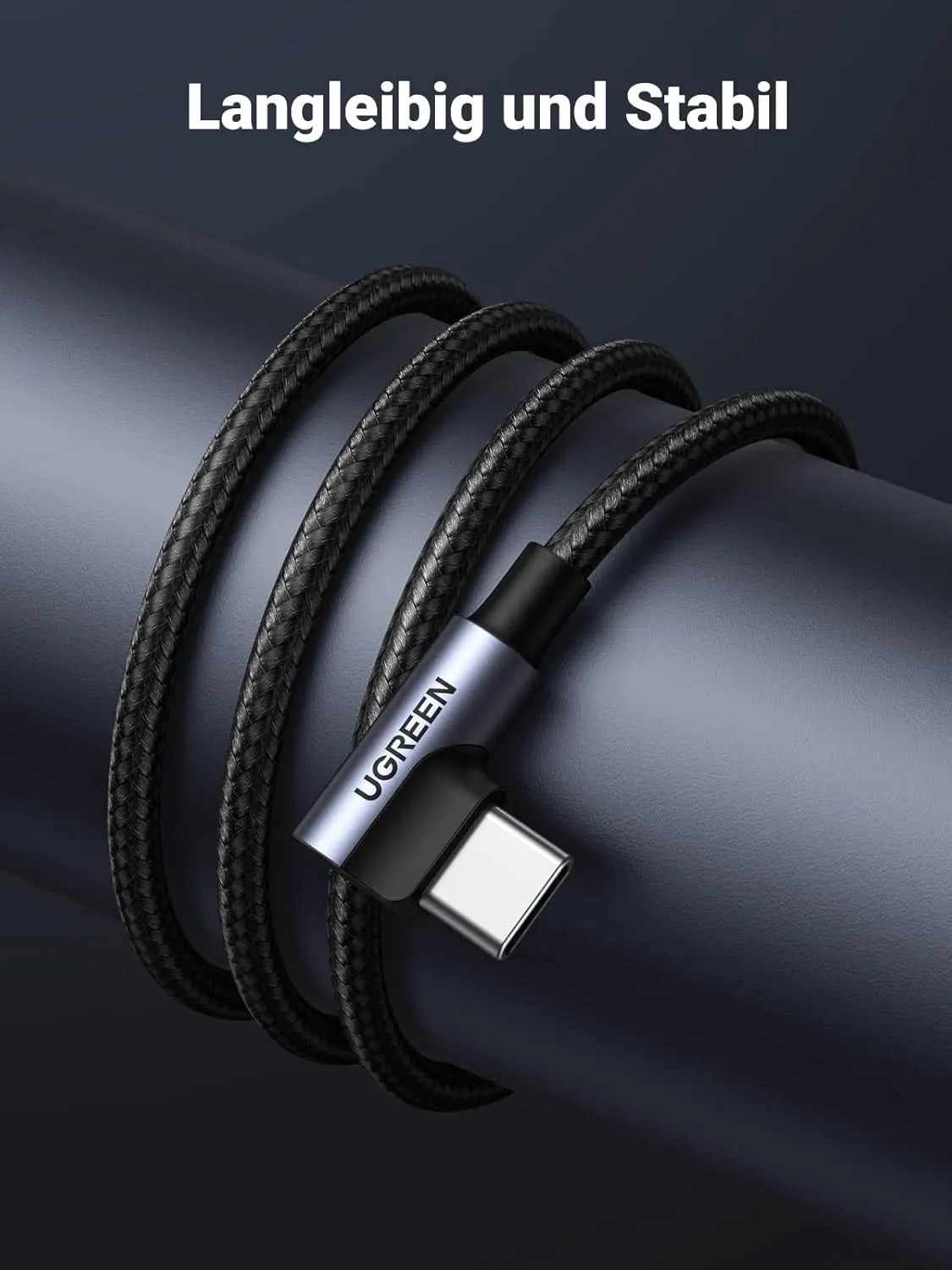 UGREEN USB C Ladekabel Winkel USB C Kabel gewinkelt Nylon USB auf USB C Kabel kompatibel mit Galaxy S24/S24+/S23/S22/A73/A53 P30 Lite Redmi 10 iPhone 15/15 Pro/15 Pro Max(1M)