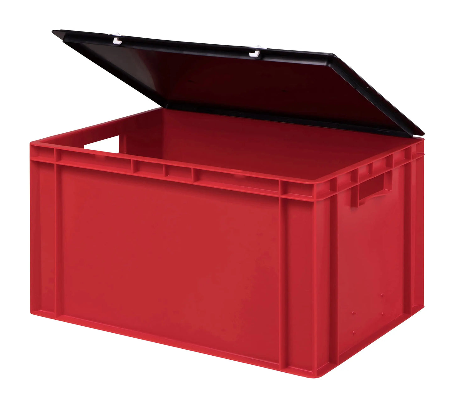 1a-TopStore Stabile Profi Aufbewahrungsbox Stapelbox Eurobox Stapelkiste mit Deckel, Kunststoffkiste lieferbar in 5 Farben und 21 Größen für Industrie, Gewerbe, Haushalt (rot, 60x40x22 cm)