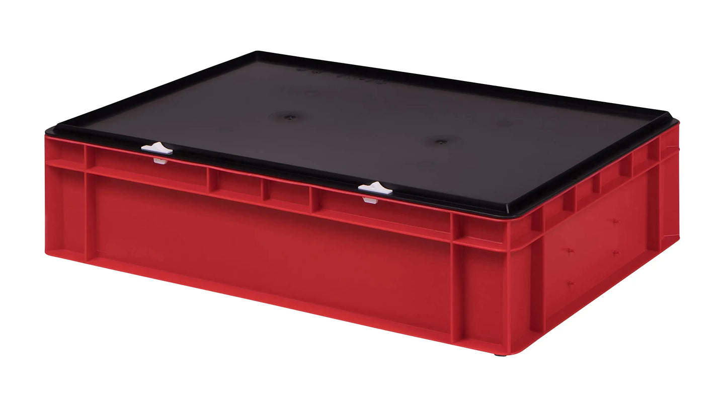 1a-TopStore Stabile Profi Aufbewahrungsbox Stapelbox Eurobox Stapelkiste mit Deckel, Kunststoffkiste lieferbar in 5 Farben und 21 Größen für Industrie, Gewerbe, Haushalt (rot, 60x40x22 cm)