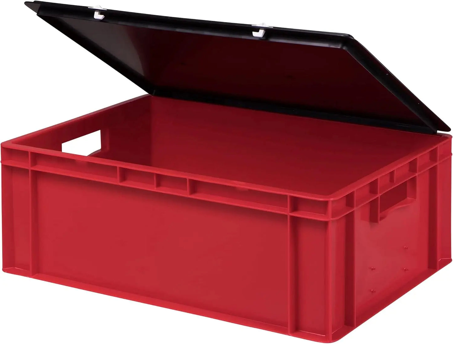 1a-TopStore Stabile Profi Aufbewahrungsbox Stapelbox Eurobox Stapelkiste mit Deckel, Kunststoffkiste lieferbar in 5 Farben und 21 Größen für Industrie, Gewerbe, Haushalt (rot, 60x40x22 cm)