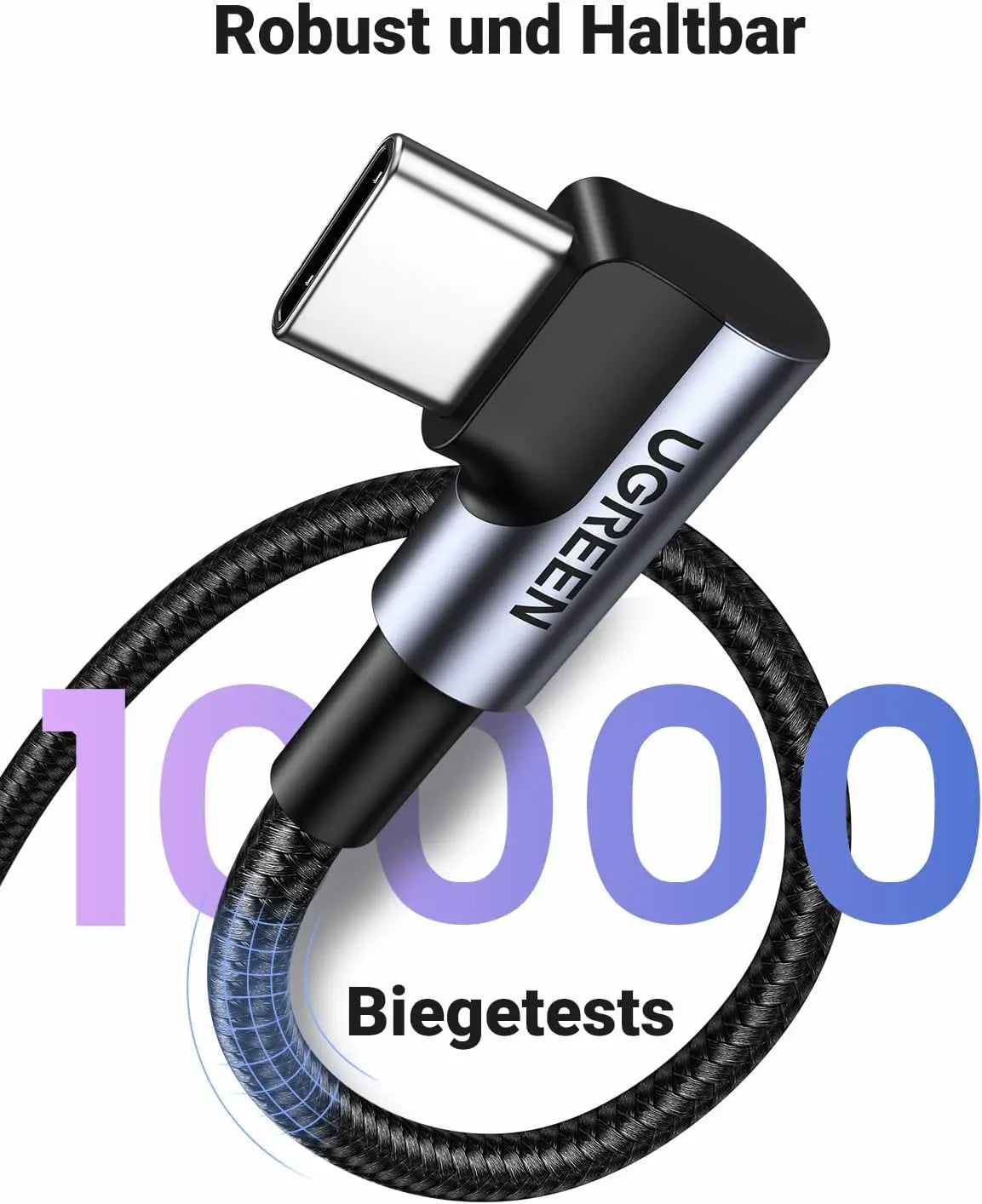 UGREEN USB C Ladekabel Winkel USB C Kabel gewinkelt Nylon USB auf USB C Kabel kompatibel mit Galaxy S24/S24+/S23/S22/A73/A53 P30 Lite Redmi 10 iPhone 15/15 Pro/15 Pro Max(1M)