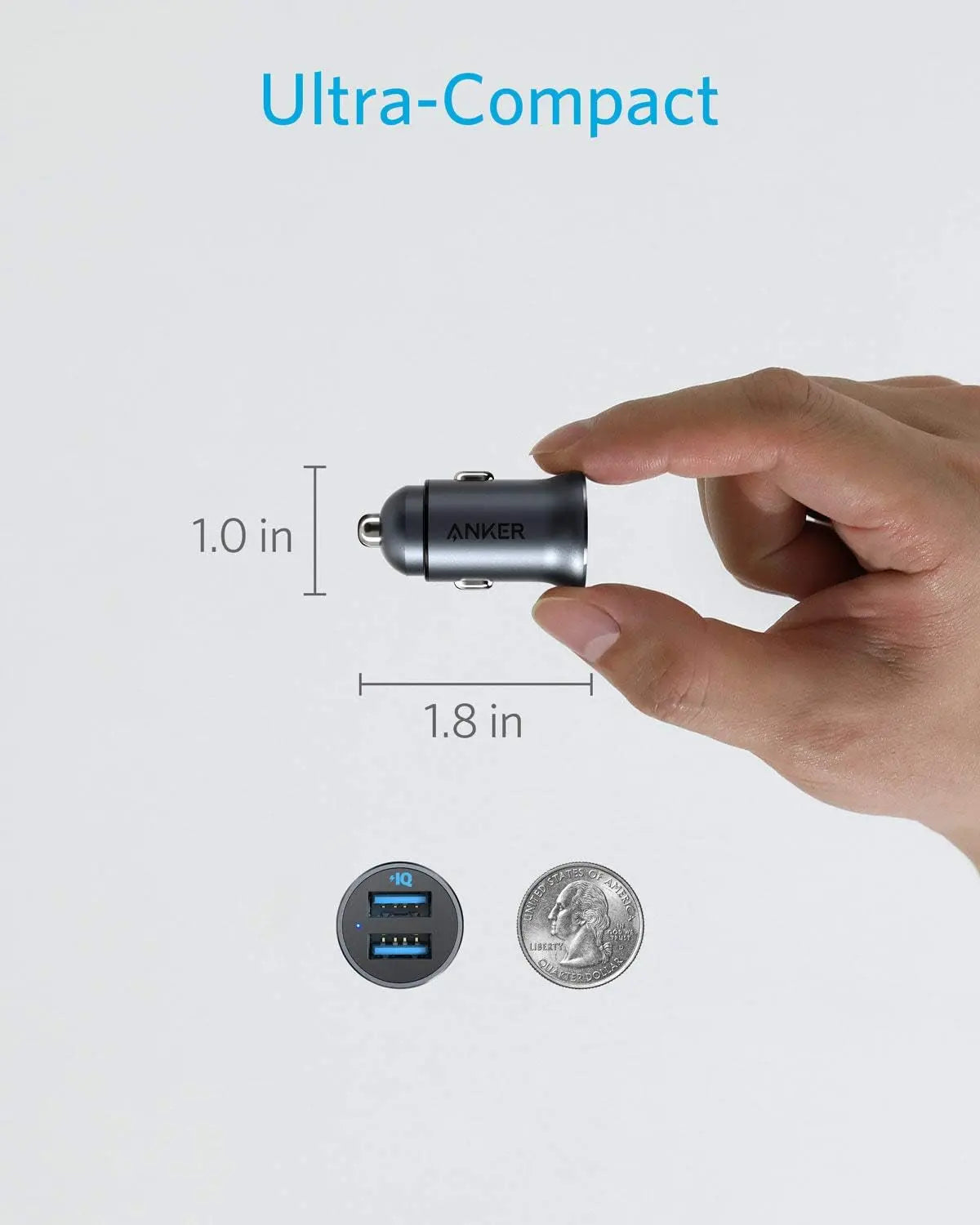 Anker 24W Car Charger Ladegerät, Mini Autoladegerät, 4.8A Duales USB Mit Blauem LED-Licht, Kompatibel Mit iPhone 16/15/14/13, iPad Pro/Air 2/Mini, Galaxy und Mehr