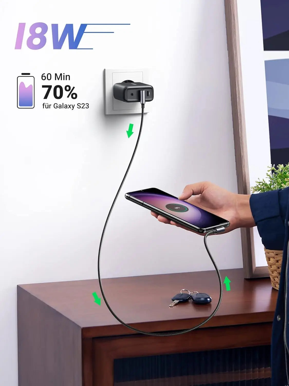 UGREEN USB C Ladekabel Winkel USB C Kabel gewinkelt Nylon USB auf USB C Kabel kompatibel mit Galaxy S24/S24+/S23/S22/A73/A53 P30 Lite Redmi 10 iPhone 15/15 Pro/15 Pro Max(1M)
