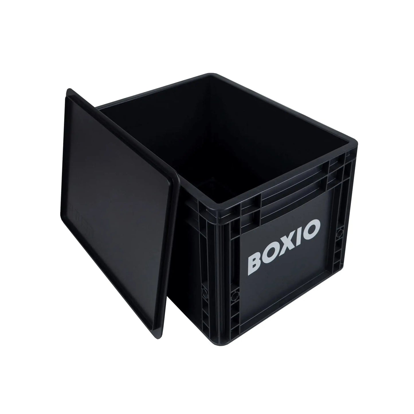 BOXIO - SOLO UP: Aufbewahrungsbox 40x30x12 cm - Eurobox - perfekte Plastikbox, Transportkiste, Kiste, Stapelbox für Camping, Keller oder Garten - Schwarz, stapelbar mit anderen Euroboxen