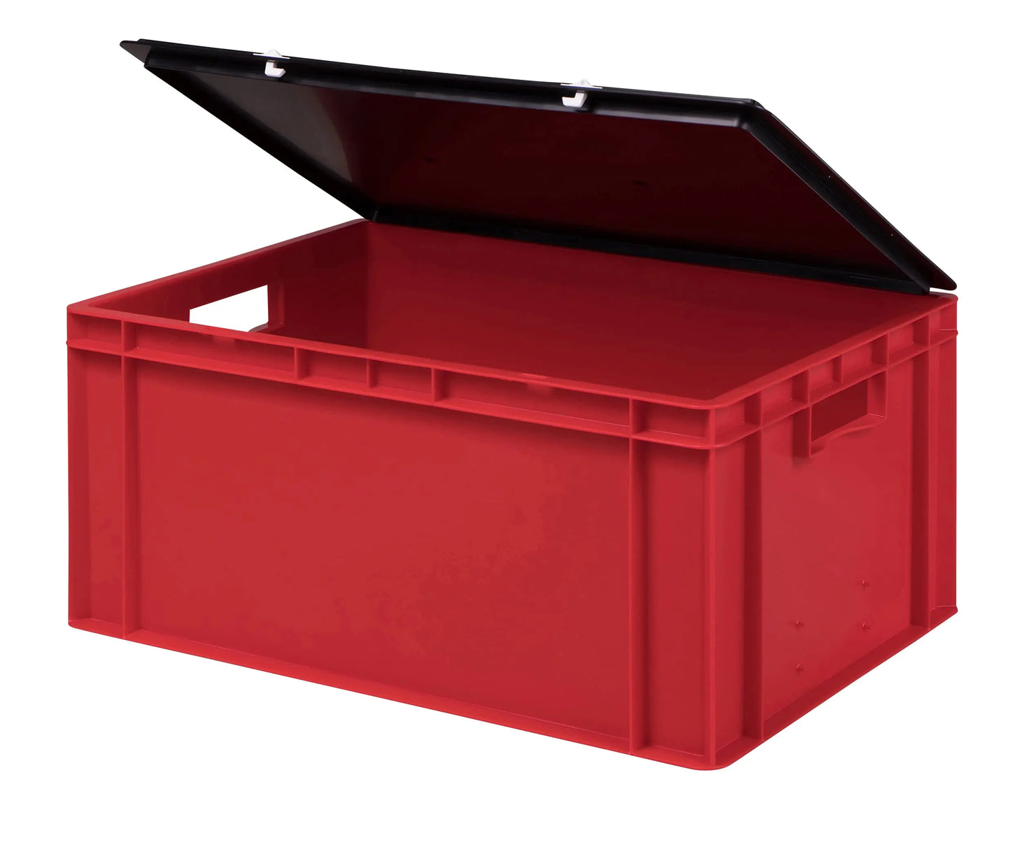 1a-TopStore Stabile Profi Aufbewahrungsbox Stapelbox Eurobox Stapelkiste mit Deckel, Kunststoffkiste lieferbar in 5 Farben und 21 Größen für Industrie, Gewerbe, Haushalt (rot, 60x40x22 cm)