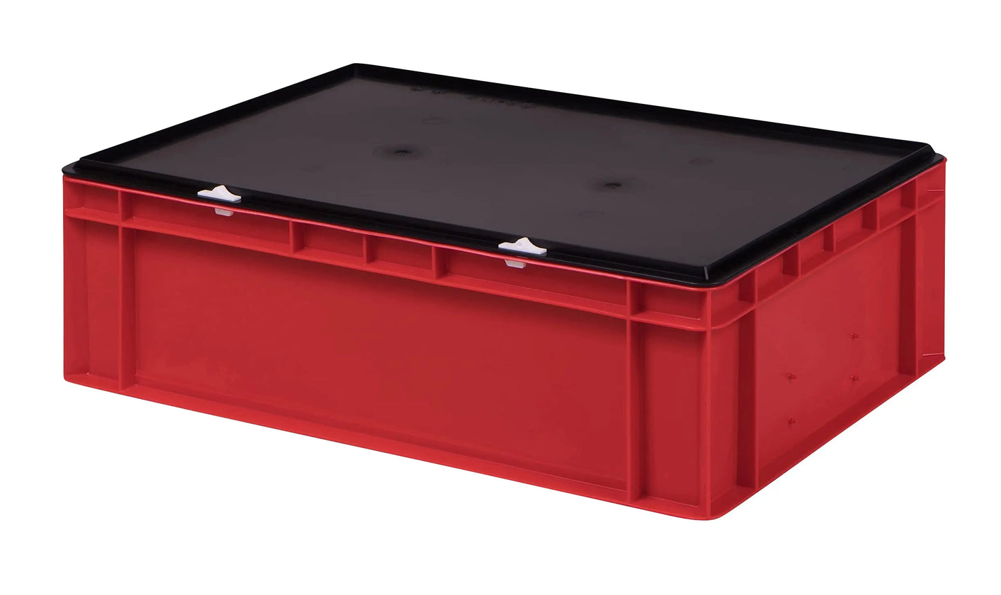 1a-TopStore Stabile Profi Aufbewahrungsbox Stapelbox Eurobox Stapelkiste mit Deckel, Kunststoffkiste lieferbar in 5 Farben und 21 Größen für Industrie, Gewerbe, Haushalt (rot, 60x40x22 cm)
