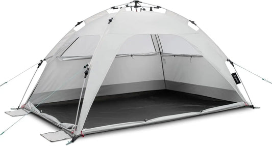 qeedo Quick Palm Strandmuschel mit UV-Schutz (UV80) & kleinem Packmaß - Leichtes, schnell aufzubauendes Strandzelt (Quick-Up System) bietet Sonnenschutz & Windschutz am Strand, vor allem für Kinder