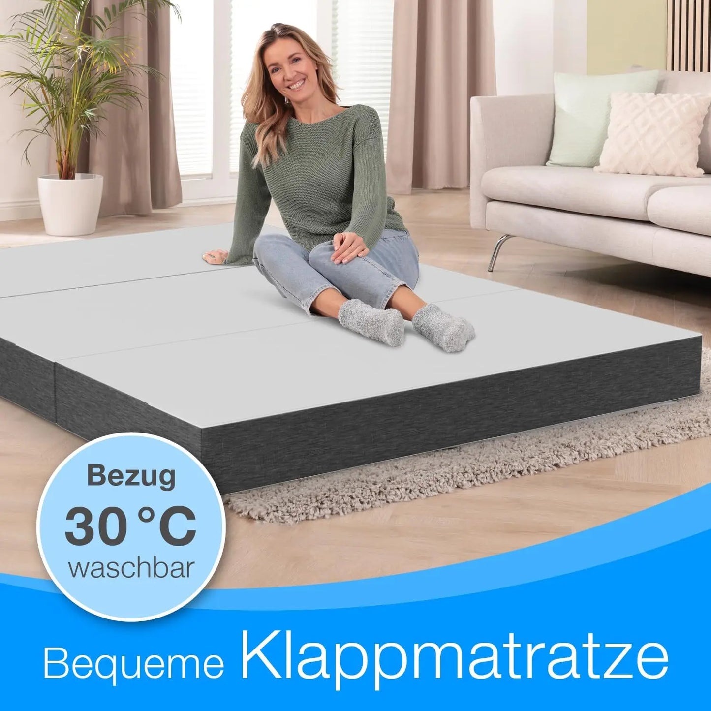 Premium Visco Klappmatratze 120x200 cm, extra hoch 15 cm, Gästematratze klappbar, Faltmatratze, Faltbare Matratze, Bandscheibenwürfel, Reisematratze, Gästebett klappbar, Klappbett waschbar