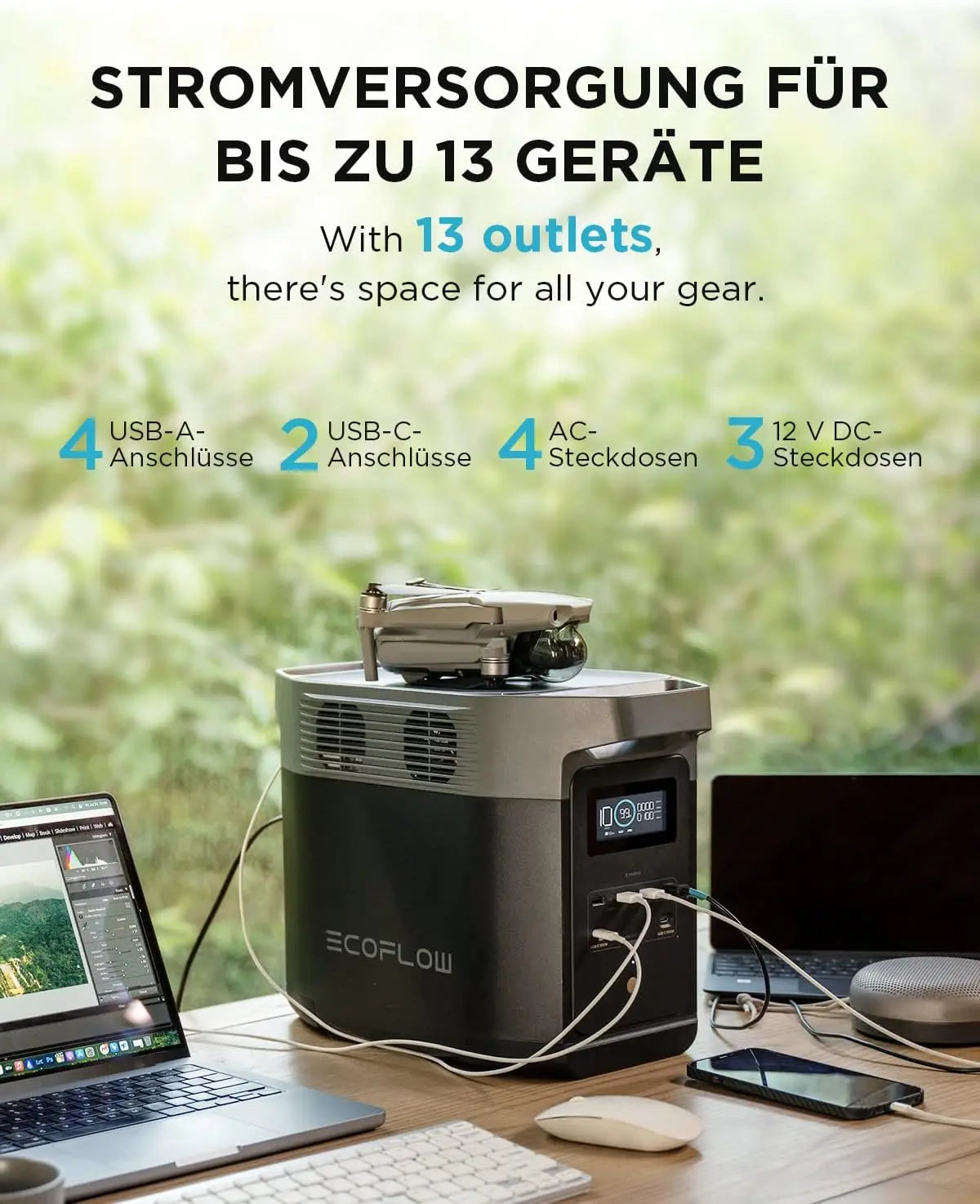 EF ECOFLOW DELTA 2 Tragbare Powerstation 1024Wh, Solargenerator erweiterbarer Kapazität bis zu 3kWh, für Camping, Wohnmobile, Kleine Verpackungsmängel, Produkt unbenutzt(Generalüberholt)