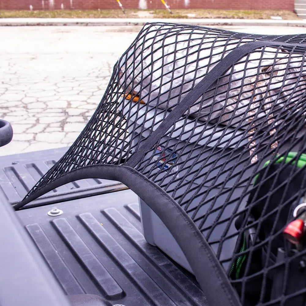 Hochelastisches Gepäcknetz, einfacher LKW-Bett-Organizer, geeignet für tägliche leichte Lasten von LKWs, 1,2 x 1,2 m dehnbar bis 2,1 m x 2,1 m (doppellagig)