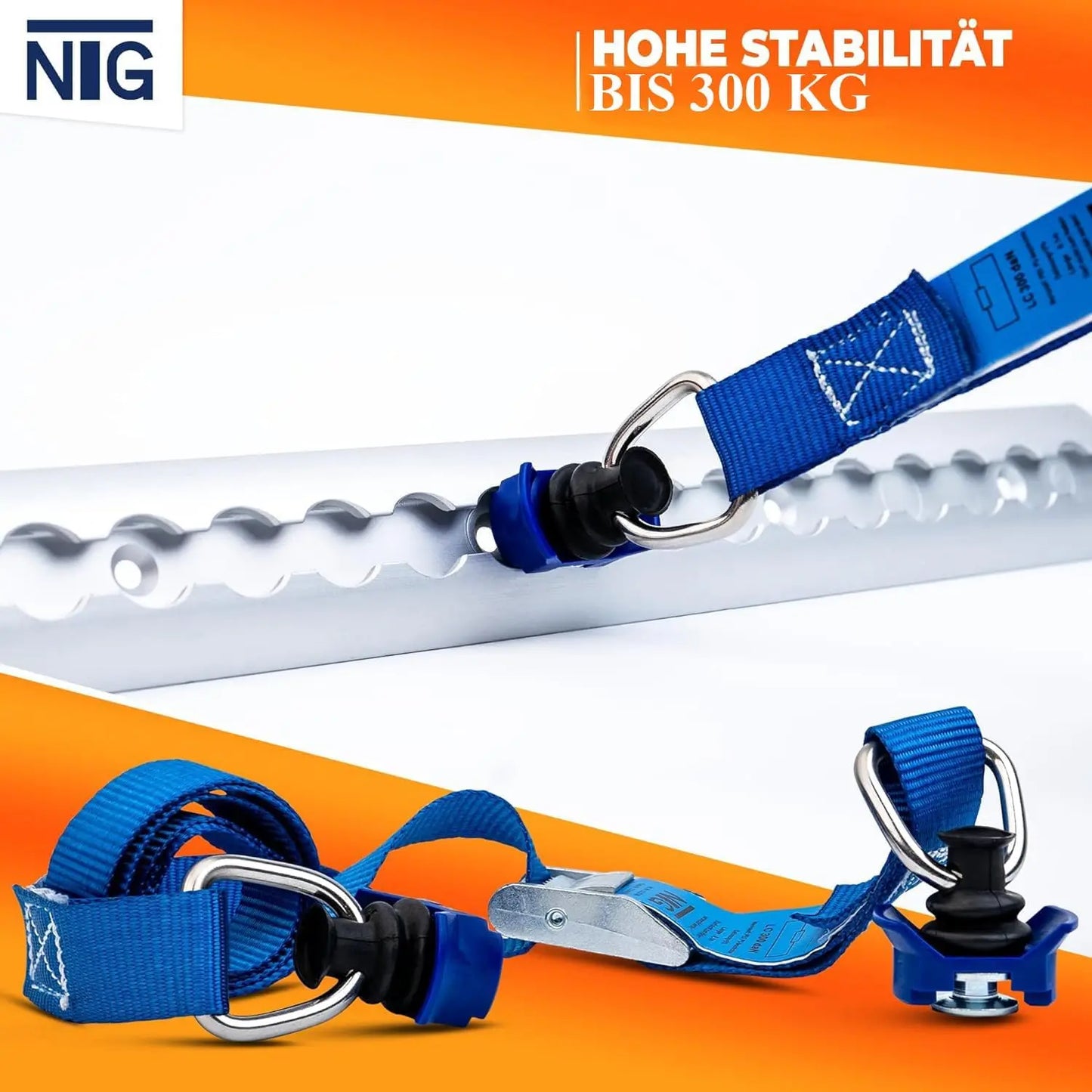 1-12 Stück Spanngurte für Airlineschiene | Zurrgurt | mit Klemmschloss und Kunststoff Fitting | DIN EN 12195-2 | (6 Stück)