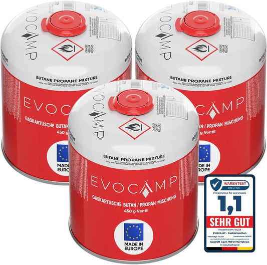 3X Propan Butan Gaskartuschen 450g einsetzbar für Weber Grills Q100/1000-Serien, Schraubkartusche Eurogewinde 7/16", Ventilkartusche 809ml mit Sicherheits-Verschlussautomatik