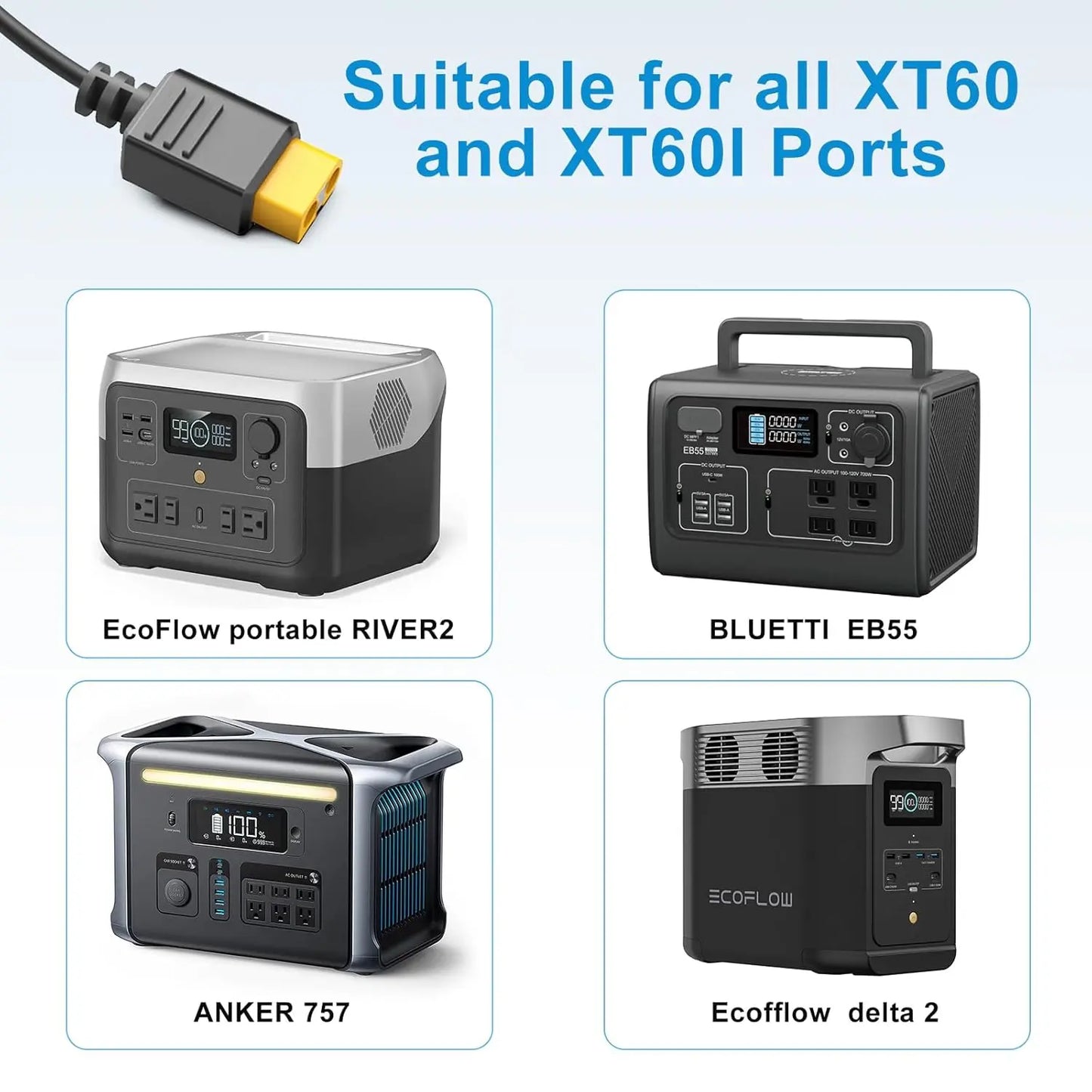 KFD Solarkabel Solarladekabel Solarstecker auf XT60 für EF Ecoflow Delta 2 Pro Max River Solarpanel Charging Cable Verlängerungskabel ALLPOWERS S2000 Pro Tragbare Powerstation & Solar Generator 3,5M
