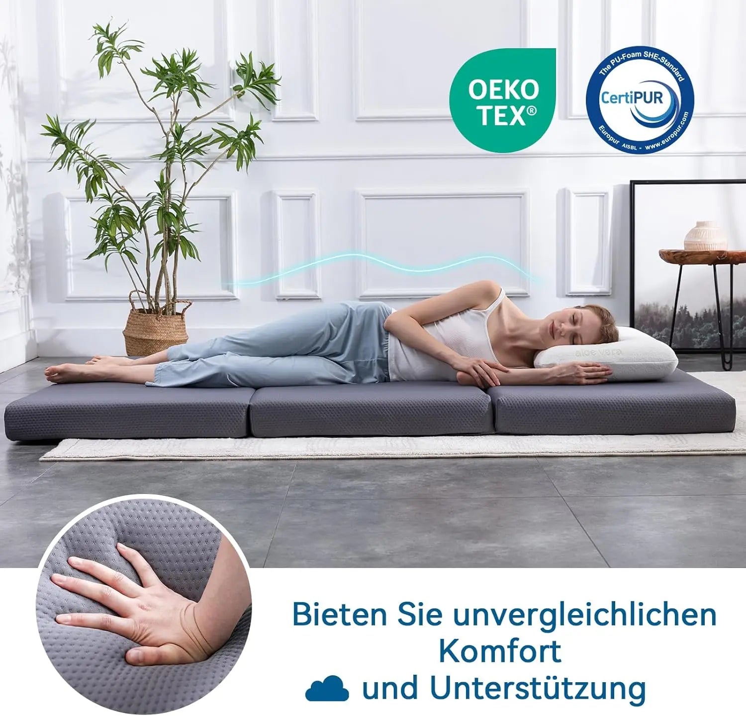 Amazon Basics Faltbare Memoryschaum Gästematratze mit Bezug, Mittel Fest, 120 x 195 x 10 cm, Grau