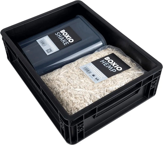 BOXIO - TOILET UP: Camping WC Sitzerhöhung für Trenntoiletten, 40x30x12 cm, Set mit Hanfstreu, Shake, Eurobox - Perfektes Zubehör für die Campingtoilette als Toilettensitzerhöhung auf 38cm