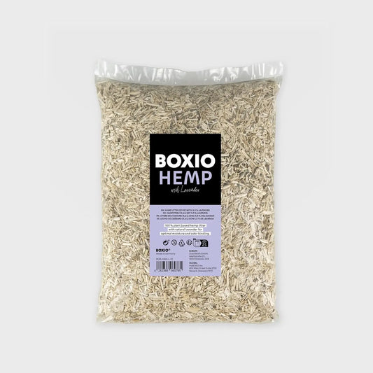 BOXIO - Hemp Lavendel: 5,6l Geruchsneutralisierer - Ideal für Campingtoilette, Trenntoilette und Komposttoilette Aber auch als Hasenstreu für Hamster, Kleintierstreu oder Einstreu Kaninchen