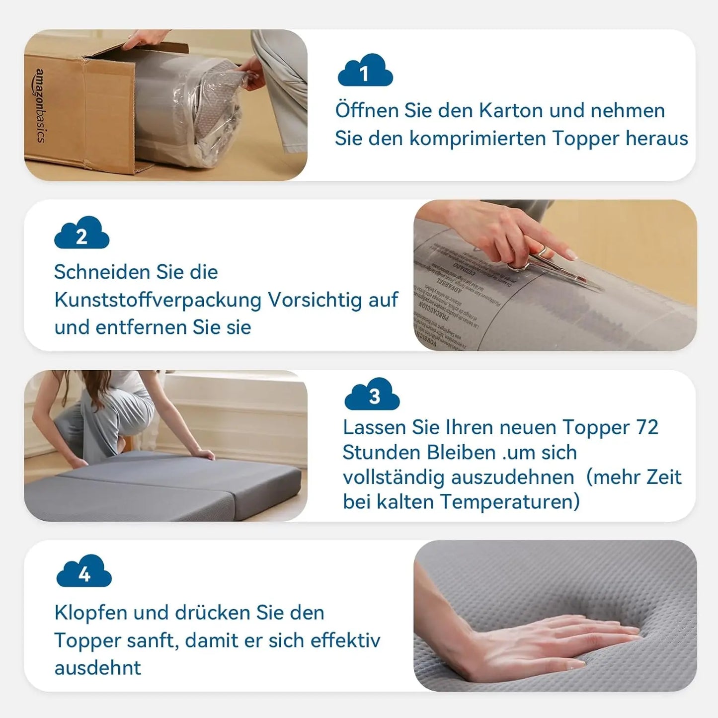 Amazon Basics Faltbare Memoryschaum Gästematratze mit Bezug, Mittel Fest, 120 x 195 x 10 cm, Grau