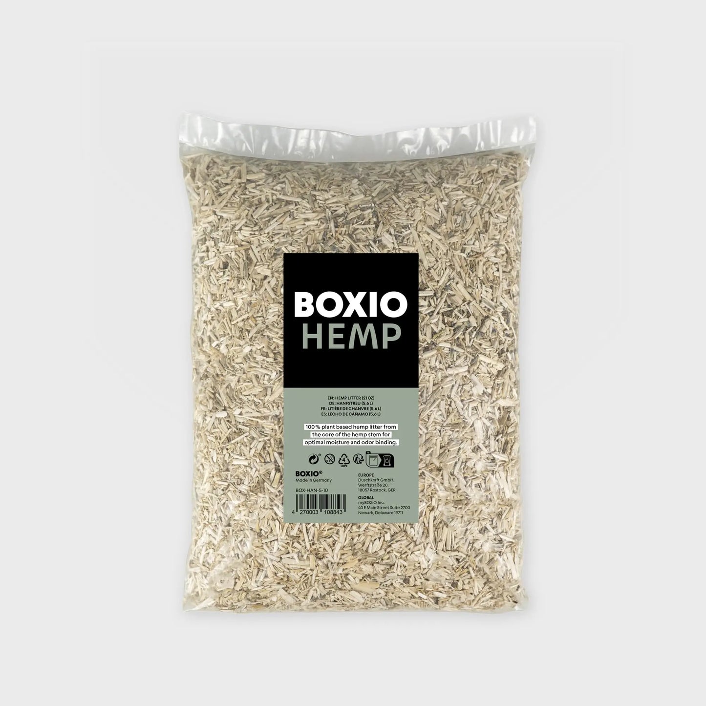 BOXIO - Hemp Lavendel: 5,6l Geruchsneutralisierer - Ideal für Campingtoilette, Trenntoilette und Komposttoilette Aber auch als Hasenstreu für Hamster, Kleintierstreu oder Einstreu Kaninchen