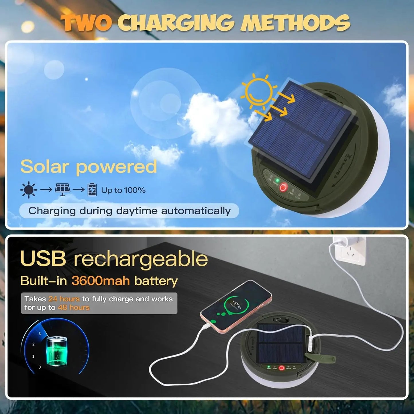 Camping Lichterkette Aufrollbar, 12M Solar Camping Lichterkette Außen, Wiederaufladbar über USB, IP65 Wasserdichte Camping Lichterkette, 120LED Tragbare Campinglampe für Camping, Garten, Wandern