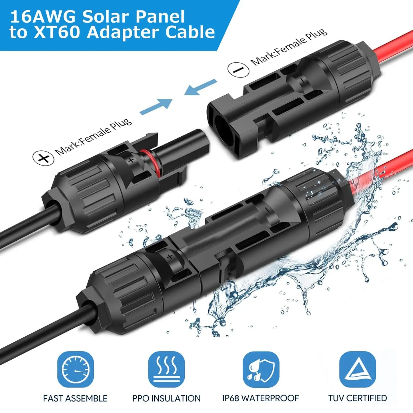 KFD Solarkabel Solarladekabel Solarstecker auf XT60 für EF Ecoflow Delta 2 Pro Max River Solarpanel Charging Cable Verlängerungskabel ALLPOWERS S2000 Pro Tragbare Powerstation & Solar Generator 3,5M