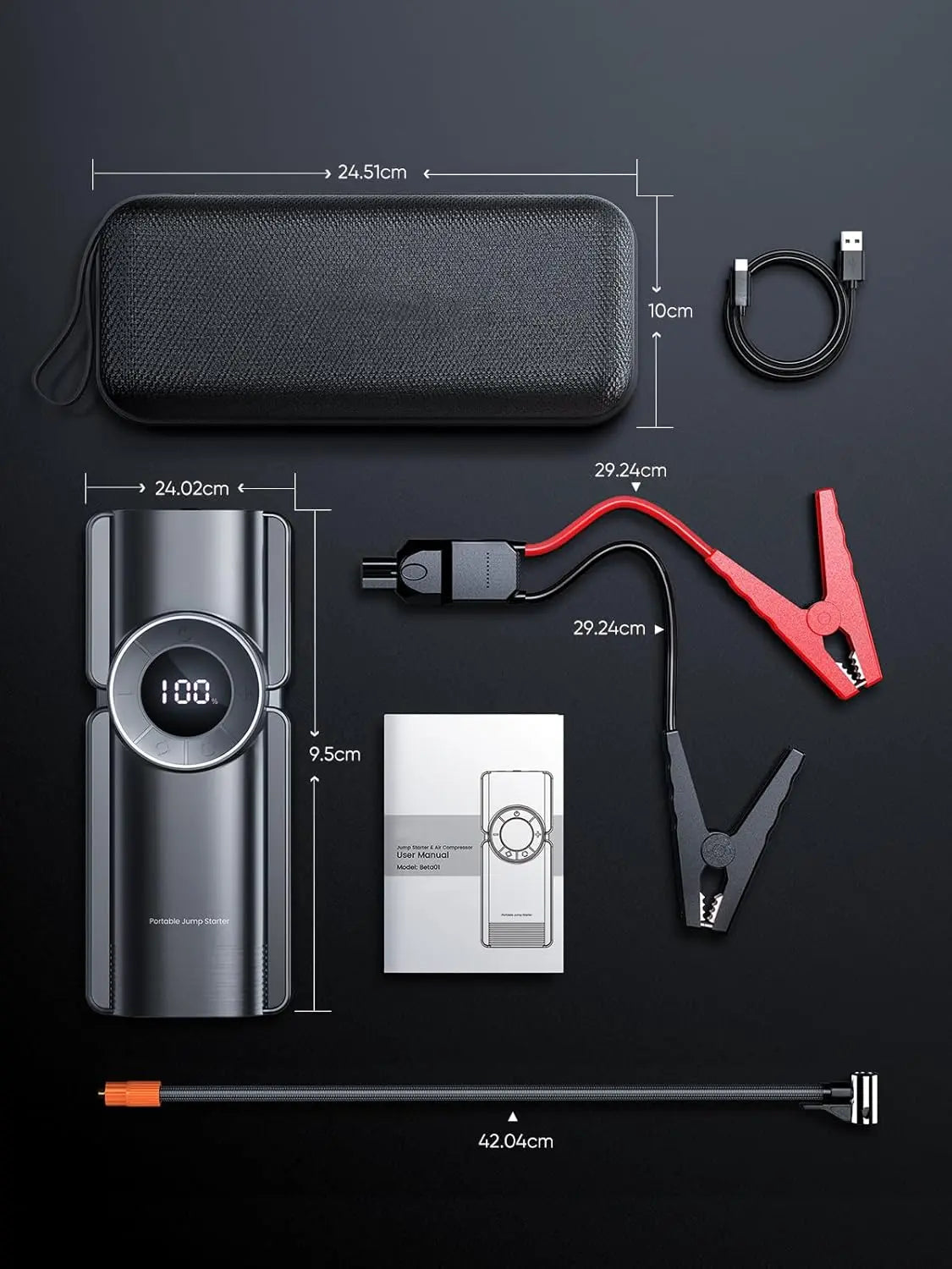 Auto Starthilfe Powerbank mit Luftkompressor, 150PSI 3000A Spitzenstrom Starthilfe Powerbank für 8.5L Benzin und 8.0L Dieselmotor, Starthilfe mit LED-Taschenlampe