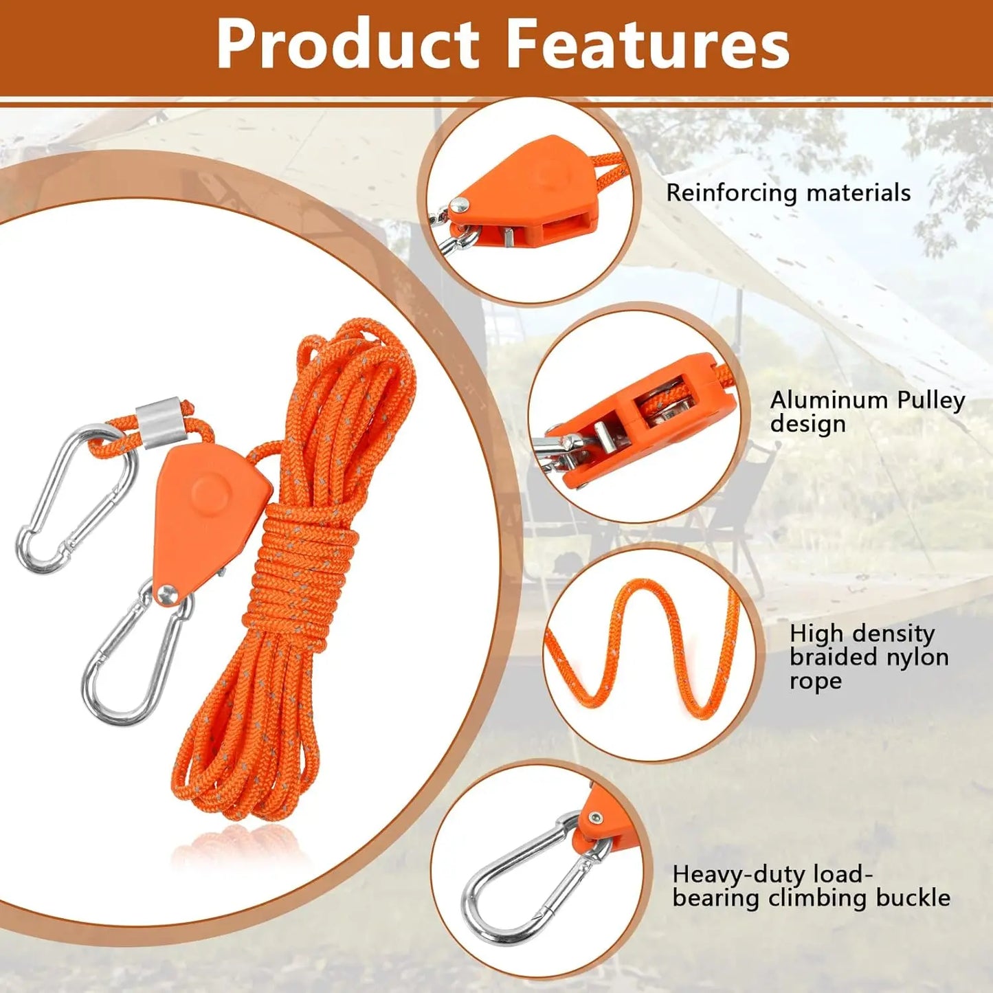 Hossom 4 Stück 4mm Reflektierend Abspannseile Seil mit Seilspanner, 4M Seil Ratsche Zeltschnur Leuchtend mit Spanner Einsteller Einstellbare Nylon Outdoor Seil für Zelt Zeltplane Sonnensegel Camping