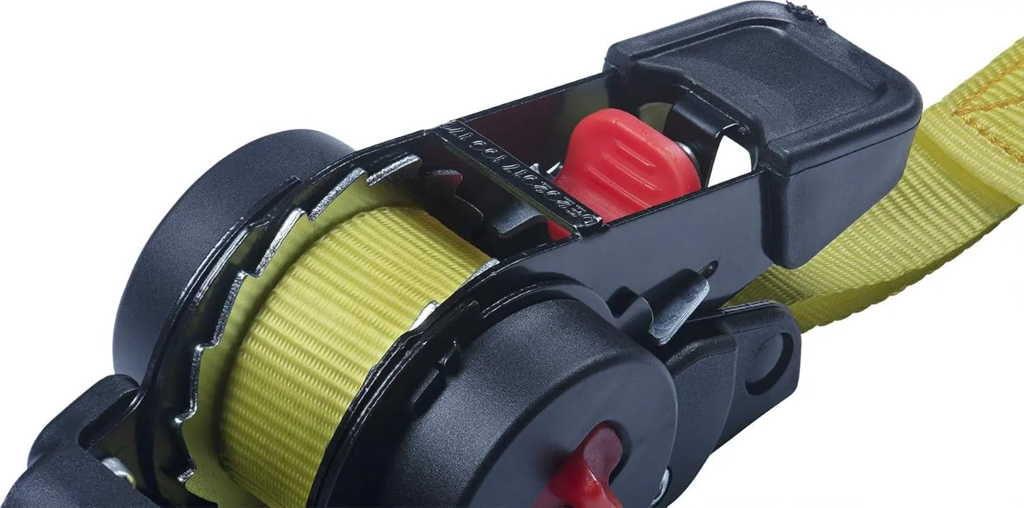 Connex Zurrgurt - Einteilig - 2 m x 18 mm - 100 kg maximale Belastbarkeit - Aufrollautomatik - Mit Spannratsche & S-Haken - Aus Polyester / Spanngurt / Ladungssicherung / Ratschengurt / DY270670