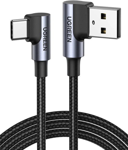 UGREEN USB C Ladekabel Winkel USB C Kabel gewinkelt Nylon USB auf USB C Kabel kompatibel mit Galaxy S24/S24+/S23/S22/A73/A53 P30 Lite Redmi 10 iPhone 15/15 Pro/15 Pro Max(1M)