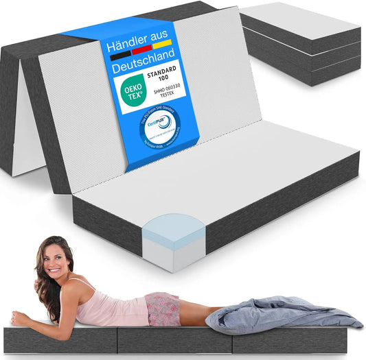 Premium Visco Klappmatratze 120x200 cm, extra hoch 15 cm, Gästematratze klappbar, Faltmatratze, Faltbare Matratze, Bandscheibenwürfel, Reisematratze, Gästebett klappbar, Klappbett waschbar