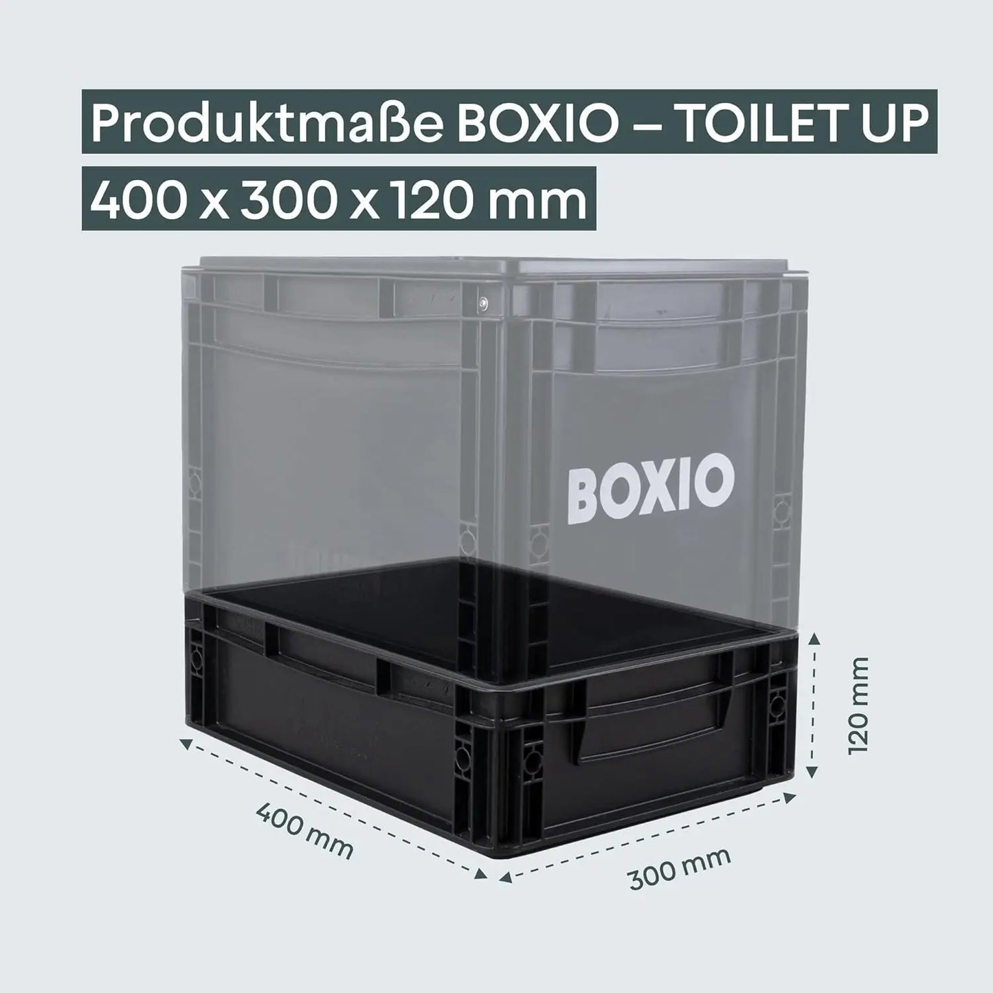 BOXIO - SOLO UP: Aufbewahrungsbox 40x30x12 cm - Eurobox - perfekte Plastikbox, Transportkiste, Kiste, Stapelbox für Camping, Keller oder Garten - Schwarz, stapelbar mit anderen Euroboxen
