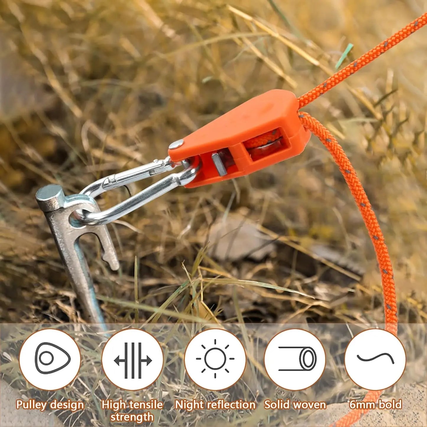 Hossom 4 Stück 4mm Reflektierend Abspannseile Seil mit Seilspanner, 4M Seil Ratsche Zeltschnur Leuchtend mit Spanner Einsteller Einstellbare Nylon Outdoor Seil für Zelt Zeltplane Sonnensegel Camping