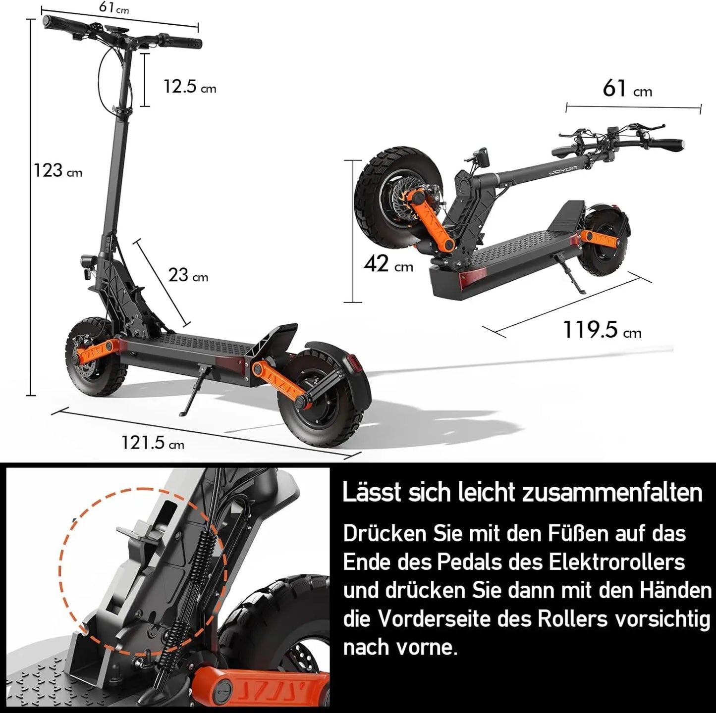 JOYOR Elektroroller S-Serie, Escooter 48/60V 13/18/26Ah Reichweite 40-100Km, Mechanisches/Hydraulisches Bremssystem und Doppelte Stoßdämpfung, Faltbarer E Roller mit 10" Reifen