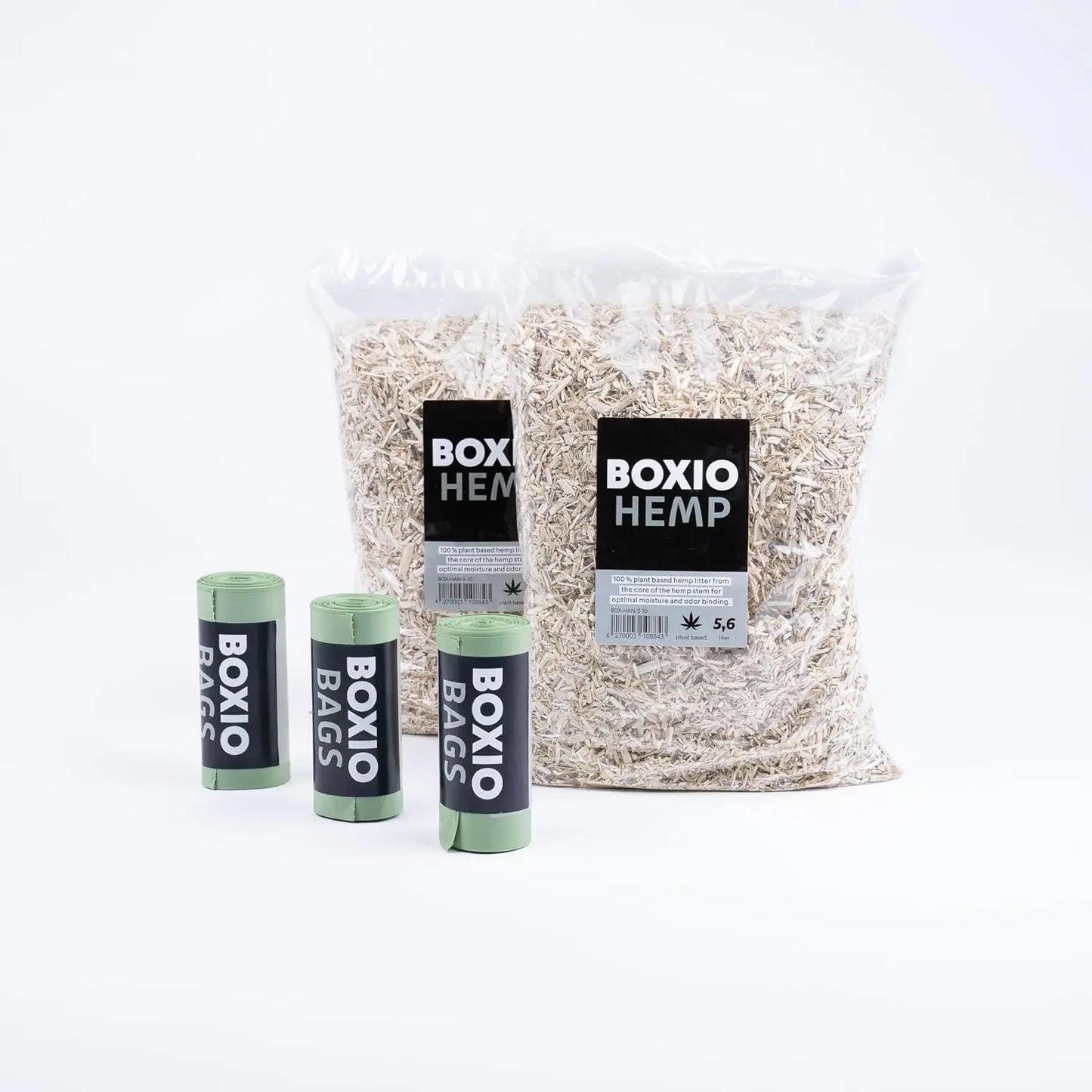 BOXIO - Refill Bundle: 2X Hanfstreu, 3X Bio Bags 10l - Campingtoiletten Zubehör Set, Biobeutel, Sägeraspel Streu für Trenntoilette, Komposttoilette - Ideal für Camping, Gartenklo und unterwegs