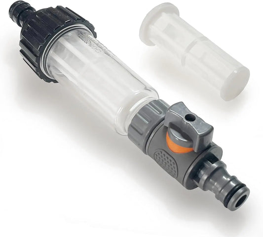 Wasserfilter inkl. Ersatzsieb | als Befüllfilter für Wohnmobil, Wohnwagen, Caravan, Boot | mit Schnelladapter und Regulierventil