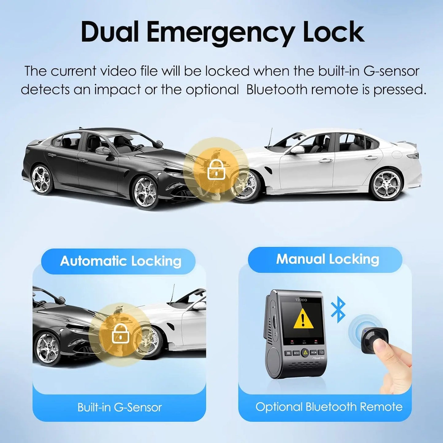 VIOFO A129 Plus Duo Dual WiFi WLAN Dashcam, GPS Modul 2K 1440P 60fps + 1080P Vorne Hinten Auto Kamera, APP Handyüberwachung Autokamera, G-Sensor Parkmodus, Notfallaufnahme Dash Cam, Superkondensator