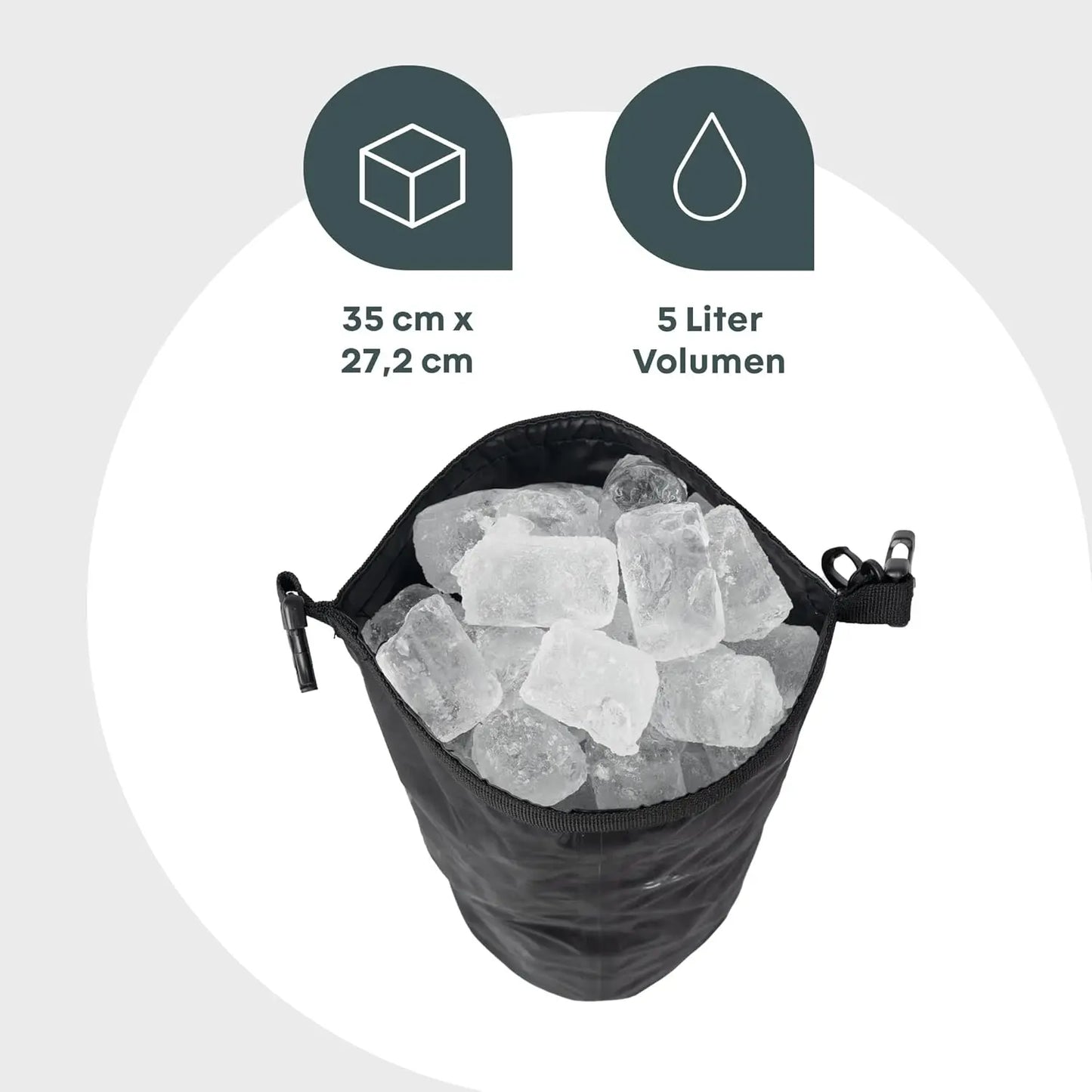 BOXIO - DRYBAG: 5L wasserdichte Tasche für Camping, Kanu, SUP, Boot & Outdoor – Lebensmittelechter Ice Bag Cool, perfektes Camping Zubehör um Einkäufe zu kühlen