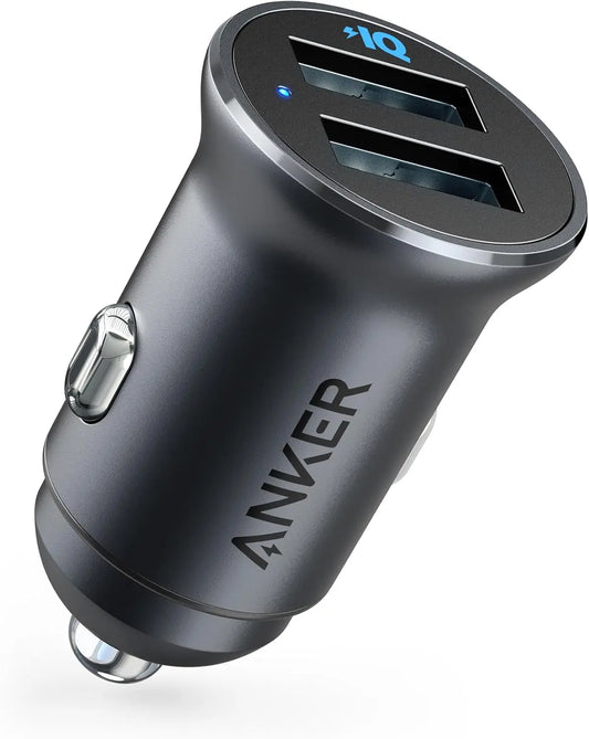 Anker 24W Car Charger Ladegerät, Mini Autoladegerät, 4.8A Duales USB Mit Blauem LED-Licht, Kompatibel Mit iPhone 16/15/14/13, iPad Pro/Air 2/Mini, Galaxy und Mehr