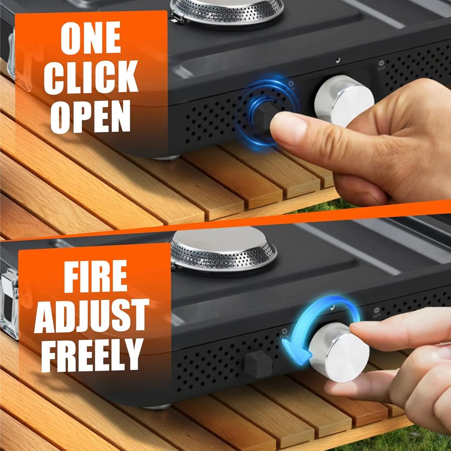 Hengriacly Campingkocher, Collapsible & Tragbare, Gaskocher 2 Flammig mit Piezo-Zündung, inkl. Grillplatte & Gasschlauch, für Outdoor BBQ, Wandern & Notfälle, Butan