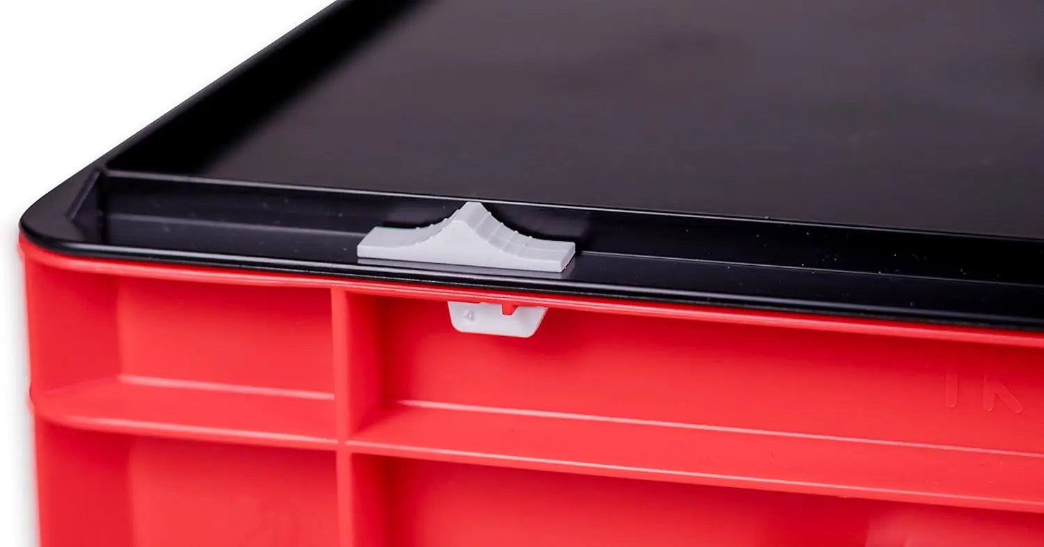 1a-TopStore Stabile Profi Aufbewahrungsbox Stapelbox Eurobox Stapelkiste mit Deckel, Kunststoffkiste lieferbar in 5 Farben und 21 Größen für Industrie, Gewerbe, Haushalt (rot, 60x40x22 cm)