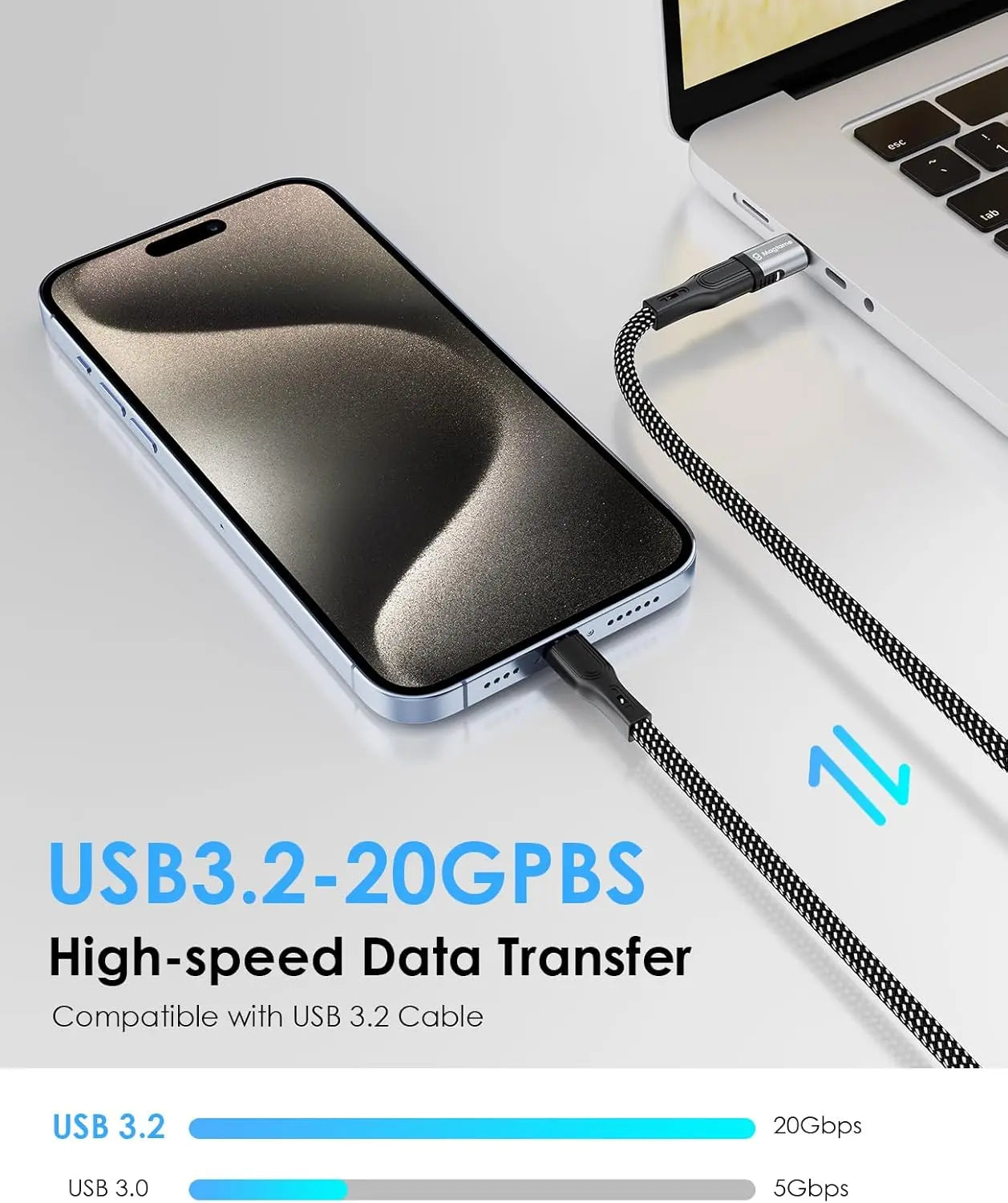 240W Magnetisch USB C Adapter, Typ-C Magnet Adapter 24 Pin mit PD Schnellladung, 20Gbps Datenübertragung, 4K@60Hz Video für MacBook/iPhone 15/ROG Ally/Steam Deck/PS5 PSVR2/PS Portal, Gerade