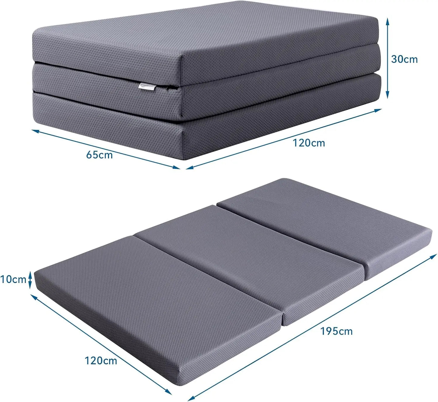 Amazon Basics Faltbare Memoryschaum Gästematratze mit Bezug, Mittel Fest, 120 x 195 x 10 cm, Grau