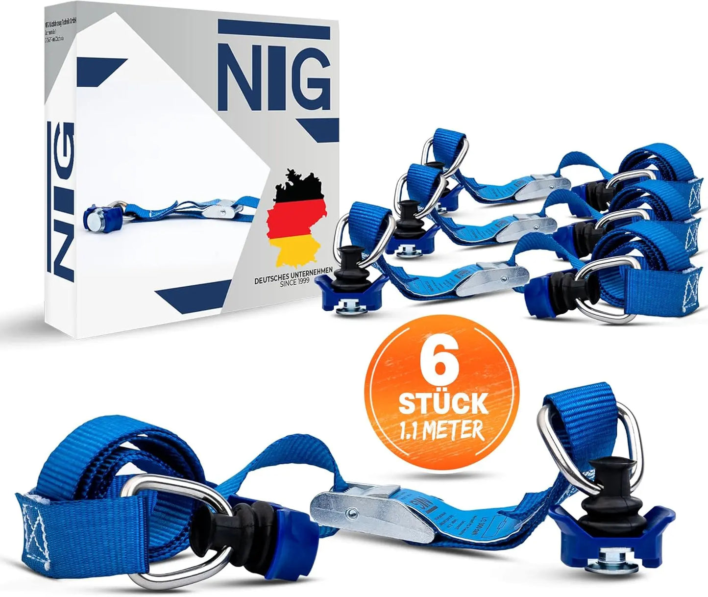 1-12 Stück Spanngurte für Airlineschiene | Zurrgurt | mit Klemmschloss und Kunststoff Fitting | DIN EN 12195-2 | (6 Stück)