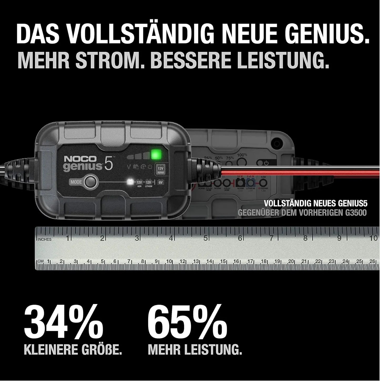 NOCO GENIUS5: 5A Intelligentes Batterieladegerät, 6V/12V Ladegerät, Erhaltungsladegerät und Desulfator mit Temperaturkompensation